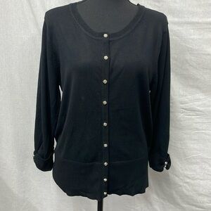Grace black cardigan with 3/4 length sleeves, silver decorative buttons, size XL